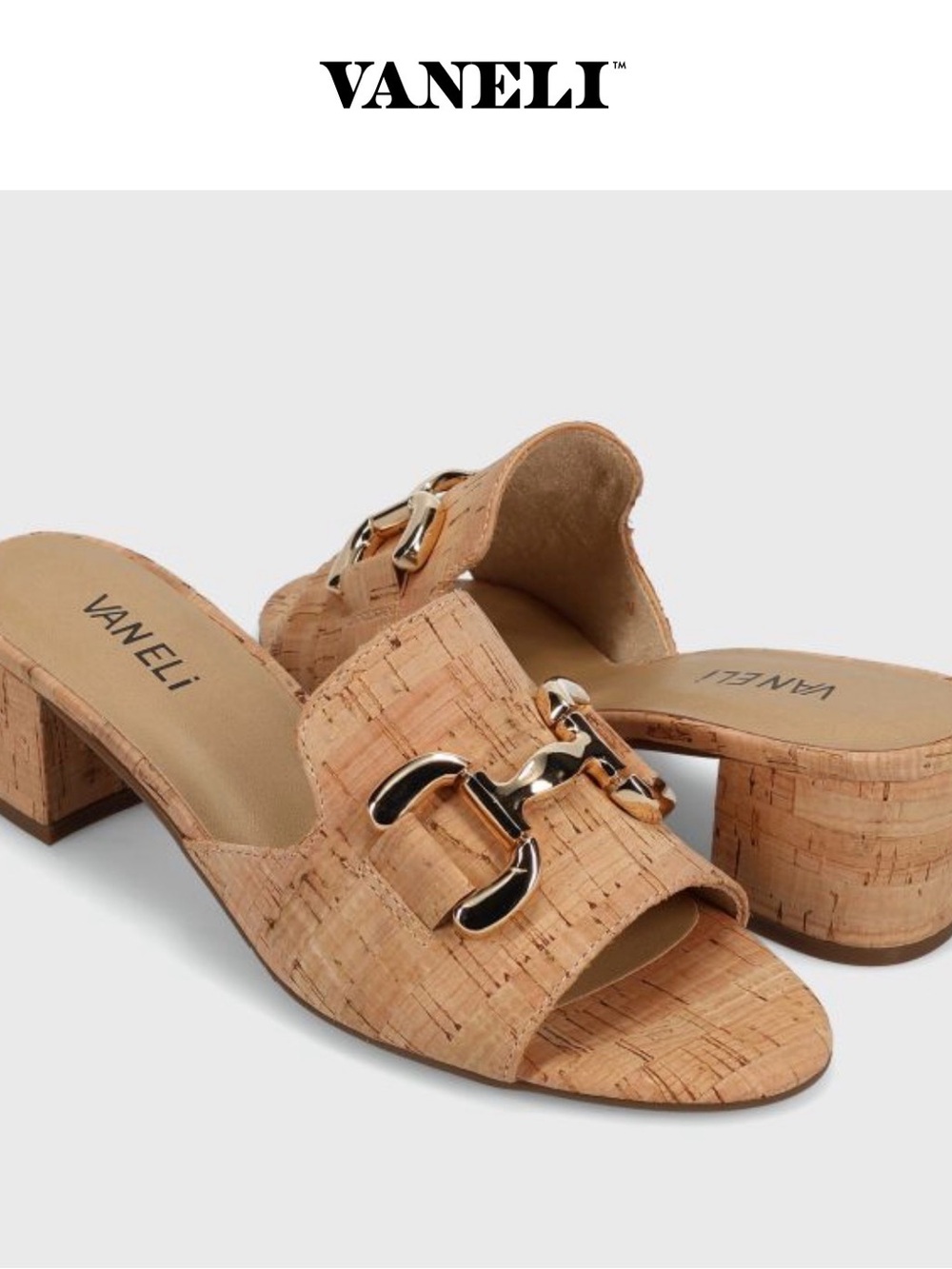 Vaneli Hilo cork mule, sz 8, 1.75 cork, covered block heel. Cushioned insole.